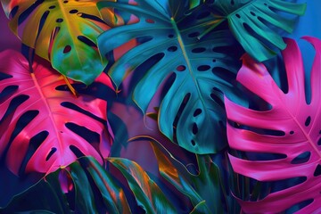 Neon tropical leaf layout with nature theme.