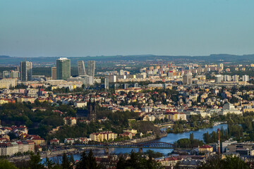 Prague city overview. Vltava river. Prague four 