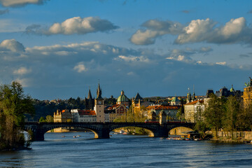 Prague city view. Bridge over the Vltava river