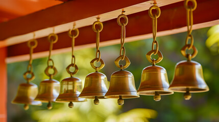 Obraz premium bell hanging on a wall, bells in the temple