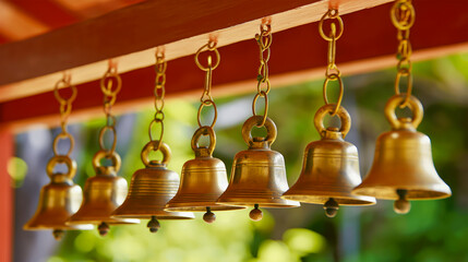 Obraz premium bell hanging on a wall, bells in the temple