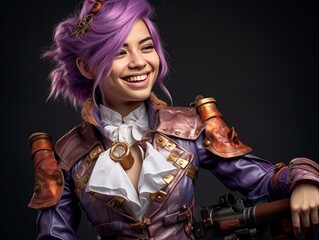 Fototapeta na wymiar A young girl in a Steampunk costume, smiling