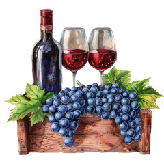 Two wine glasses and a bottle on wooden crate