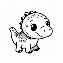 Dibujo de un pequeño dinosaurio en blanco y negro sobre fondo blanco, con líneas gruesas bien definidas. Dibujo para colorear