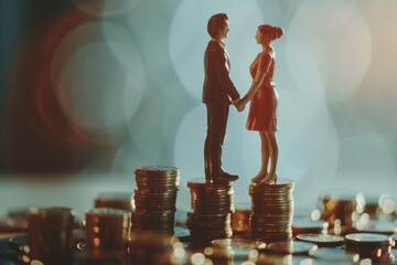 Figurines symbolize income equality on coins.