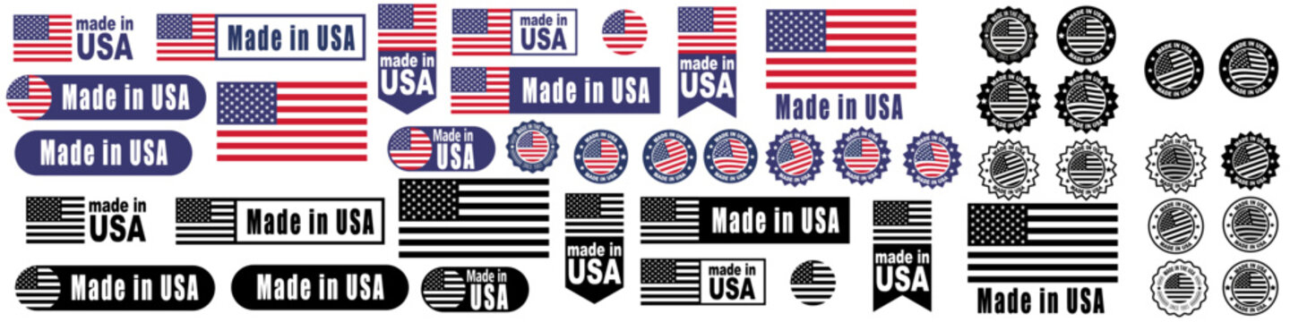 Made in USA  badges and emblems. United state of America.set of made in the usa labels, made in the usa logo, usa flag , american product emblem. Vector illustration