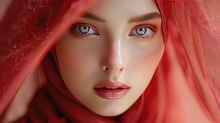 Stunning close-up of a woman with bold red makeup
