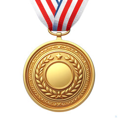 luxury gold medal first place prize with leaf symbol and ribbon 3d illustration front view isolated on transparent background