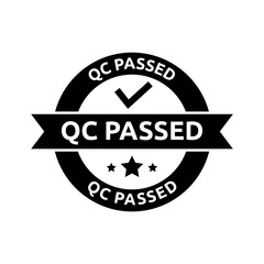 Quality control or QC passed badge label isolated on white background.