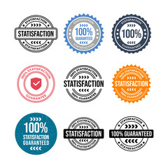 100% satisfaction guaranteed seal or label flat vector icon collection isolated on white background.