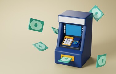 Cash Access, ATM Machine Icon. 3D render.