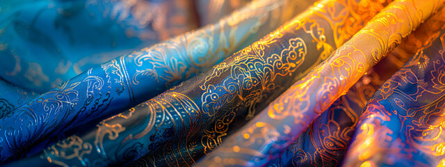 Textured pattern of traditional Asian fabric, beautiful and colorful material design