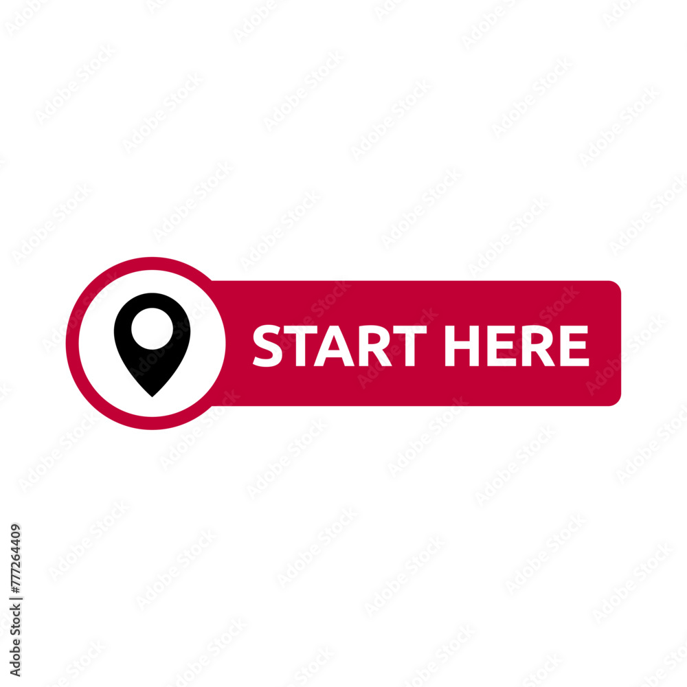 Poster start here text button template isolated on white background