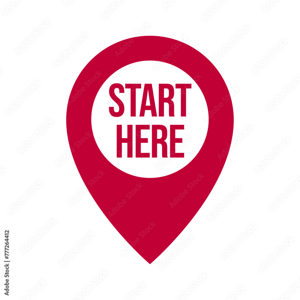 Poster start here text button template isolated on white background