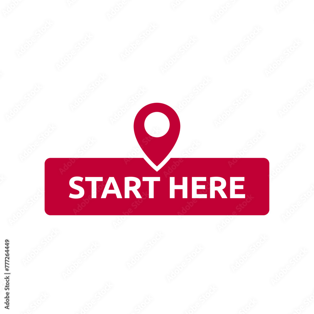 Poster start here text button template isolated on white background