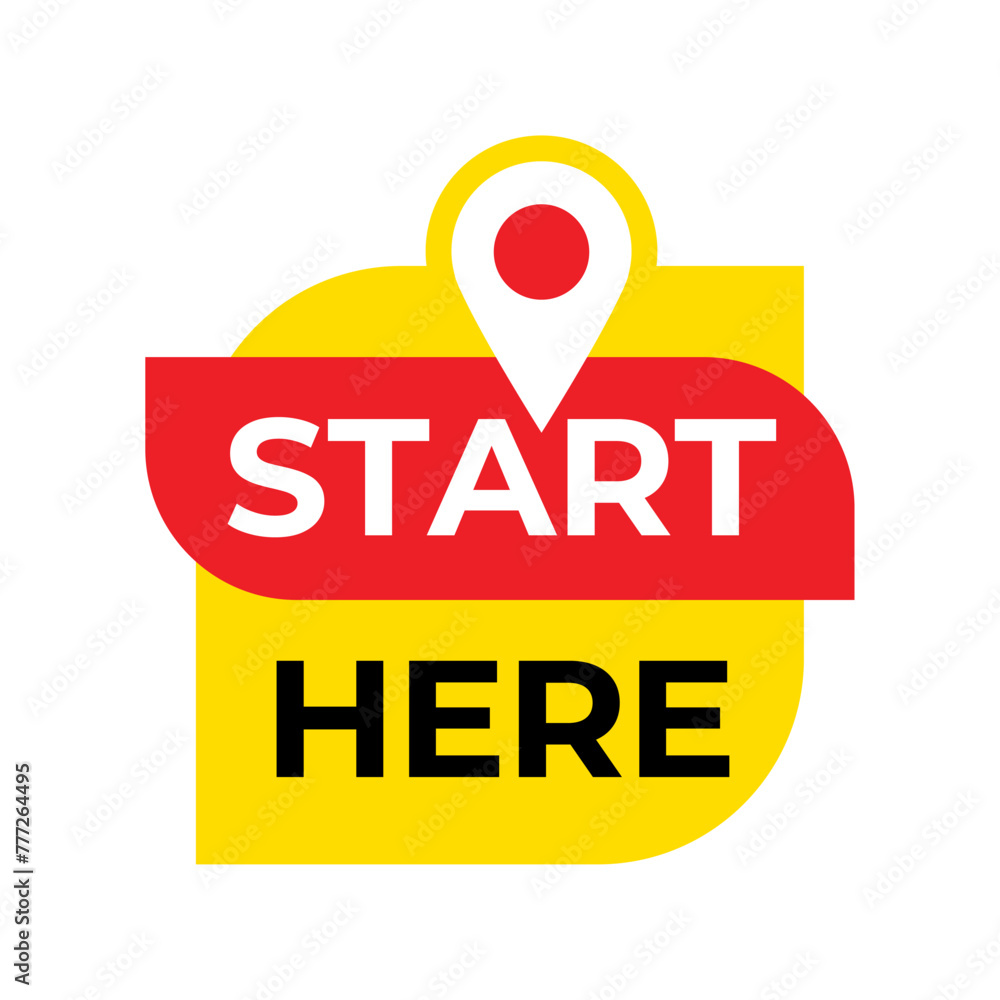 Poster start here text button template isolated on white background