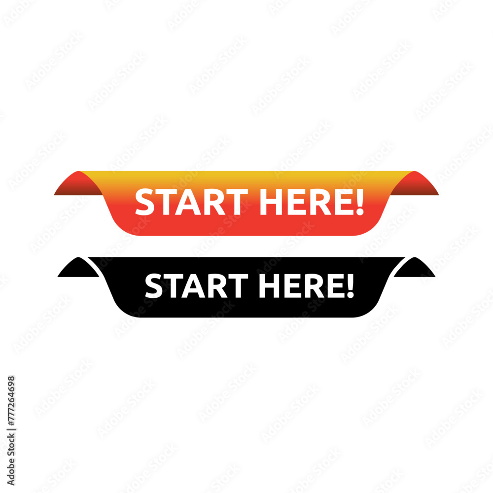 Poster start here text button template isolated on white background