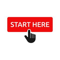 Start here text button template Isolated on white background