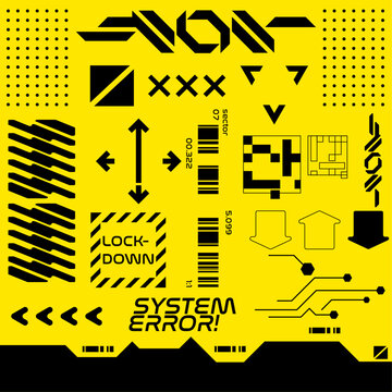 techwear for cyberpunk scifi gaming seamless pattern sticker template with collection set, 2d vector illustration rendering