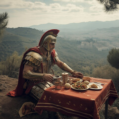 A Roman legionary having lunch