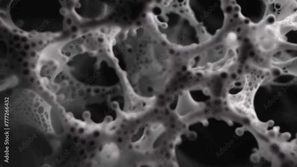 Poster a monochromatic image of filamentous algae cells connected by delicate bridges and forming a strikin