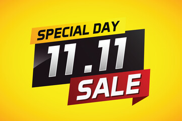 11.11 Special day sale word concept vector illustration with ribbon and 3d style for use landing page, template, ui, web, mobile app, poster, banner, flyer, background, gift card, coupon


