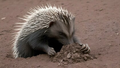 A-Porcupine-With-Its-Claws-Digging-Into-The-Earth-