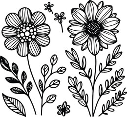 Simple flower coloring page line art black and white Flower logo design