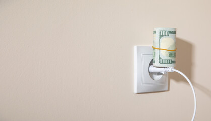 Electric power plug and dollar with a electric socket.