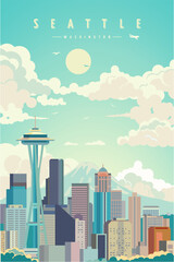 Seattle city retro poster vector illustration, travel destination, Washington	 - 777269238