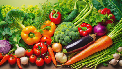 Food background with assortment of fresh organic vegetables