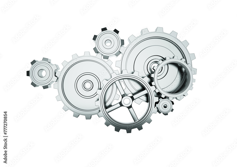 Poster A series of interlocking gears on a white background, showcasing mechanical engineering concepts