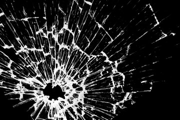 Broken glass. Cracked window texture realistic destruction hole in damaged glass. Vector realistic...