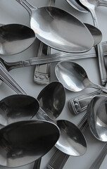 Tablespoons And Teaspoons Chaotically Scattered Vertical Stock Photo
