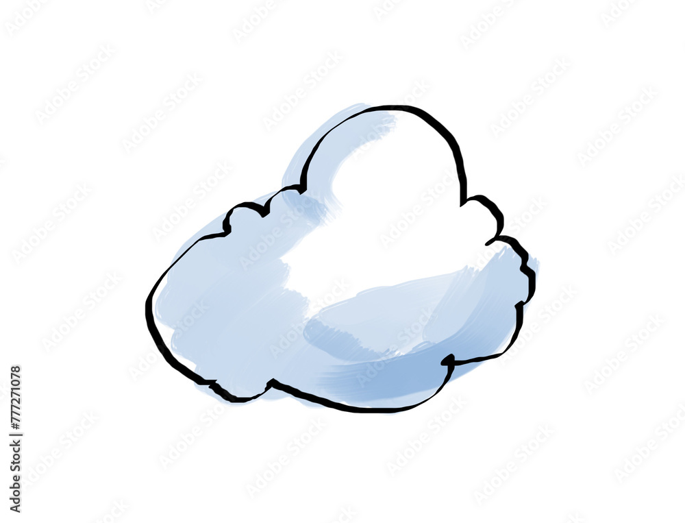 Poster sketched blue and white cloud design on a clean white background, representing concepts of weather a