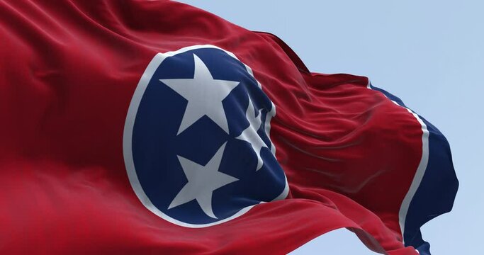 Close-up of the Tennessee state flag waving