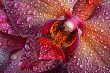 A Glimpse into the Rainforest: An Exotic Orchid Bloom Adorned with Morning Dew - obrazy, fototapety, plakaty
