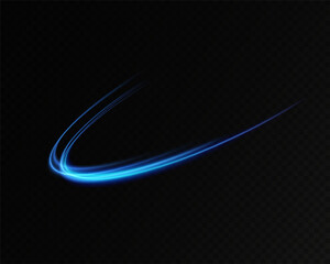 Neon lines of blue speed. Dynamic traces of light movement. Light wave of the trace, line of the trace. Futuristic neon light lines. Light movement effect. Neural network