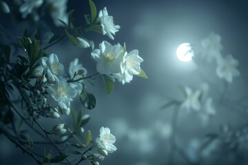 Moonlit Magic: The Radiant Unfolding of Jasmine Flowers in the Serenity of Spring Nights