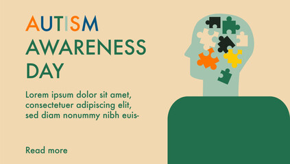 Autism awareness day vector illustration. Child head profile with colorful puzzles. Symbol of autism. Health care background, banner, poster of World autism awareness day - 777273894