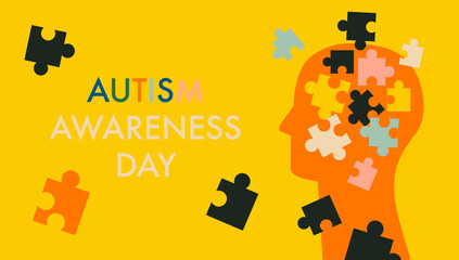 Autism awareness day vector illustration. Child head profile with colorful jigsaw puzzle pieces. Symbol of autism. Health care multicolored background, banner, poster - 777273898