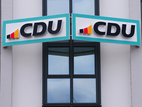 New CDU logo at the CDU Center of the CDU district association Paderborn, Germany, Paderborn 05. April 2024