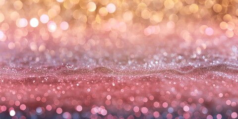 A mesmerizing sea of pink and gold glitters, creating a magical, abstract background that sparkles with light