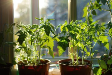 The concept of gardening. Growing tomatoes on the balcony. agriculture, harvesting