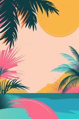Fototapeta na wymiar Illustration von einem Strand mit Palmen 