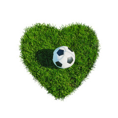 Lawn grass as a heart with a soccer ball in the middle - isolated on a free png background.