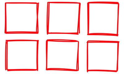 Drawn pen line square set. Hand drawn marker stroke style doodle square frame. Scribble square frame for text highlight. Vector illustration set. - obrazy, fototapety, plakaty