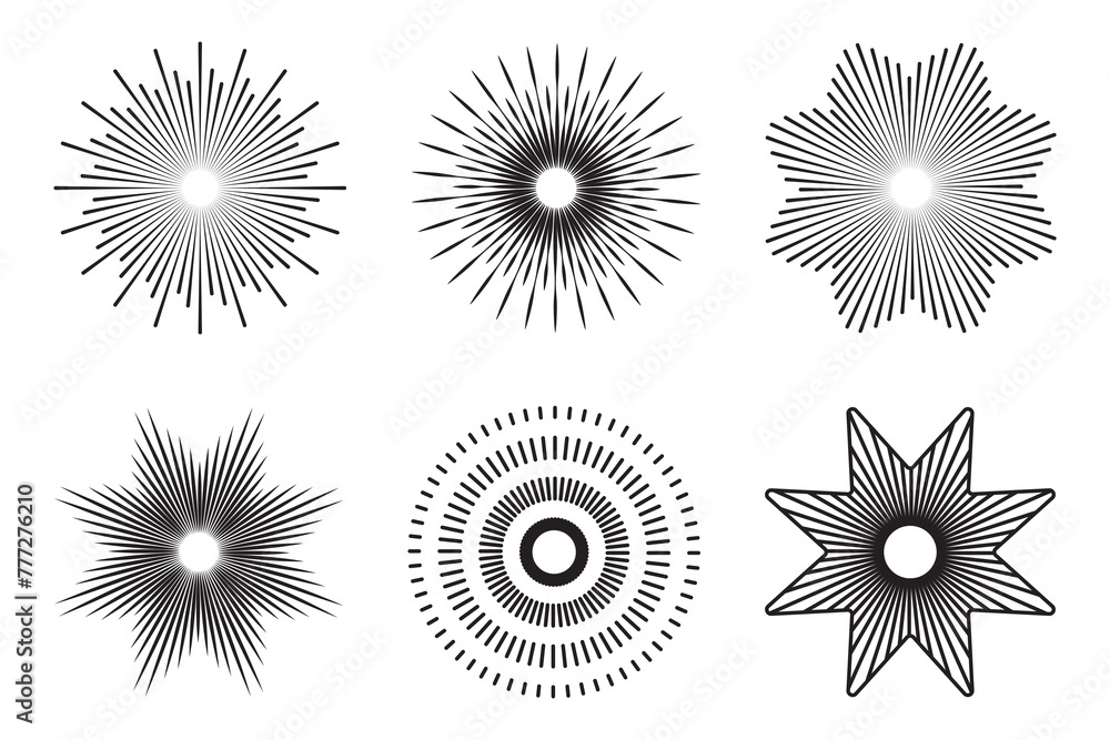 Poster sunburst design elements collection. radial sunburst. circular beams vector. abstract line circle ve