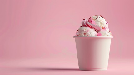 ice cream cup set against a minimal pink background