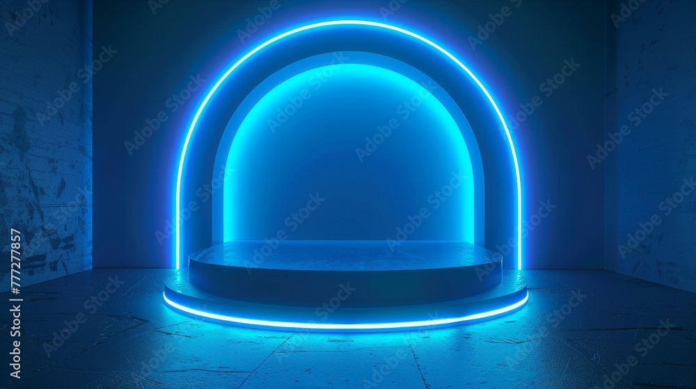 Poster background is 3d render of an abstract background with a glowing frame and copy space. there is a ne